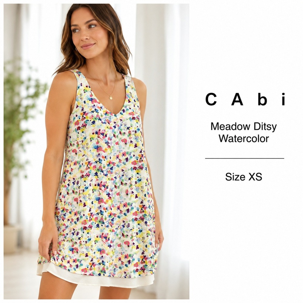 Cabi Slip Dress Womens XS 321 Meadow Ditsy Watercolor Floral Midi